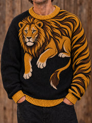 Herrenpullover mit Tiermotiv-Druck und Rundhalsausschnitt