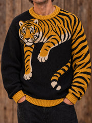 Herrenpullover mit Tiermotiv-Druck und Rundhalsausschnitt