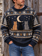 Herren Vintage Cat Fair Isle Strick pullover