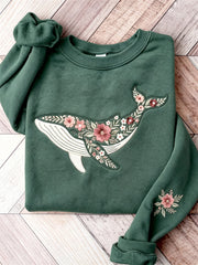 Damen-Sweatshirt mit edlem Wal- und Blumen-Art-Print