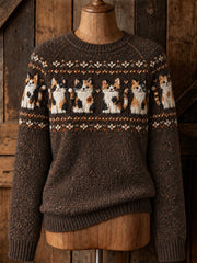 Langärmliger Pullover mit langen Ärmeln für Damen, niedliche Katzen joch, Isle-Print