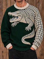 Herrenpullover mit Tiermotiv-Druck und Rundhalsausschnitt