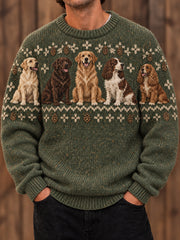 Herren-Pullover mit Rundhalsausschnitt und Tier-/Hunde-Motiv-Druck