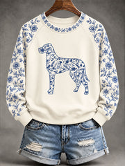 Damen Deutsche Dogge Sweatshirt im chinesischen Stil mit Blumen druck