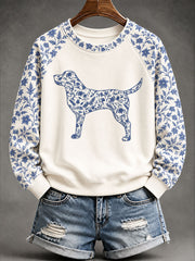 Damen Labrador Retriever Sweatshirt im chinesischen Stil mit Blumen druck