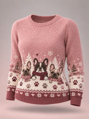 Damen-Sweater mit niedlichem Winter-Hundemotiv, lässig für Hundeliebhaberinnen