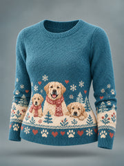 Damen-Sweater mit niedlichem Winter-Hundemotiv, lässig für Hundeliebhaberinnen