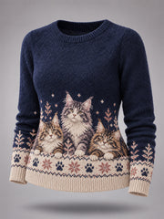 Damen niedliche Winter katzen drucken Katzen liebhaber lässig Pullover