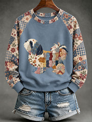 Damen Patchwork Hund Kunstdruck Casual Sweatshirt