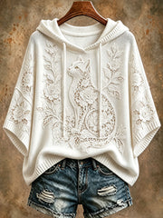 Damen Kapuzen pullover mit Blumen katze
