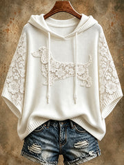 Damen-Kapuzenpullover mit Blumen- und Dackelmotiv