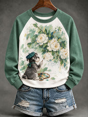 Damen "Hunde künstler" Weiße Rose Print Casual Sweatshirt