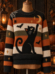 Damen-Halloween-Pullover mit Katzenmuster