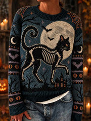 Damen Halloween Katze Bedruckt Pullover