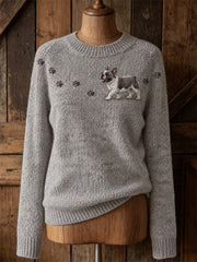 Damen schöne französische Bulldogge Walking & Paw Prints Print Rundhals pullover