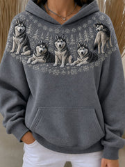Frauen Vintage Husky Dogs Yoke Isle Print Gemütlicher übergroßer Hoodie