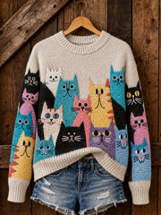 Damen-Lieblicher Freizeitpullover mit Katzenmotiv für Katzenliebhaberinnen