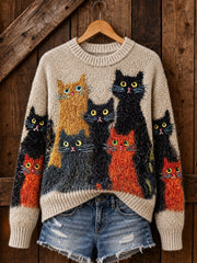 Damen-Lieblicher Freizeitpullover mit Katzenmotiv für Katzenliebhaberinnen