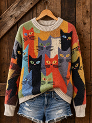 Damen-Lieblicher Freizeitpullover mit Katzenmotiv für Katzenliebhaberinnen