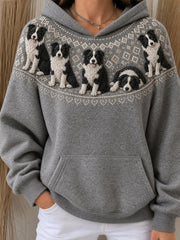 Damen Vintage Border Collie Dogs Yoke Isle Print Gemütlicher übergroßer Hoodie
