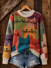 Damen-Lieblicher Freizeitpullover mit Katzenmotiv für Katzenliebhaberinnen