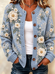 Damen-Strickjacke im Vintage-Look mit floraler Kunstprint-Optik, lässig und bequem