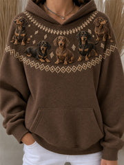 Damen Vintage Dackel Hunde Yoke Isle Print Gemütliche Übergröße Hoodie