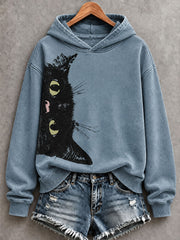 Damen-Sweatshirt mit Ölfarbe im Katzen kunst stil