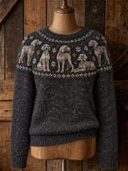 Damen Vintage Weimar aner Hunde Yoke Isle Print Pullover mit Rundhals ausschnitt