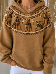 Damen Vintage Airedale Terrier Hunde Yoke Isle Print Gemütlicher Hoodie