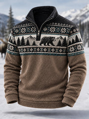 Herren Winter Bär Print Lässiger Reiß verschluss Flanell Pullover
