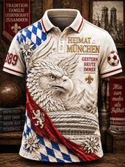 Herren-Retro-Poloshirt mit deutscher Bundesliga-, FC-Bayern-München- und Bayern-Print, lässig
