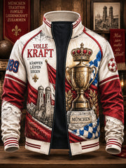 Herren-Retro-Bundesliga-Jacke von Bayern München mit Fußball-Print, lässig, mit Reißverschluss