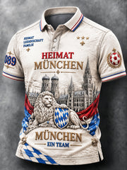 Herren-Poloshirt in Off-White mit Fußballmotiv der deutschen Bundesliga, FC Bayern München, lässiger Stil