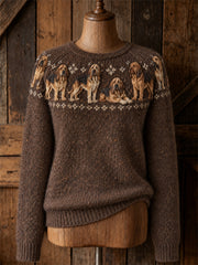 Damen Vintage Bloodhound Dogs Yoke Isle Print Pullover mit Rundhals ausschnitt