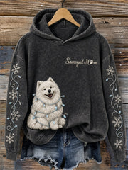 Weiblicher Samojede-Mama-Weihnachtslichter- und Frechhund-Print-Kuschelhoodie