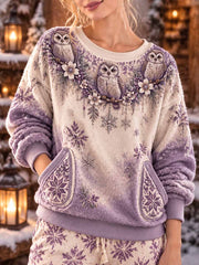 Damen Winter Eule Kunstdruck Sweatshirt