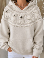 Frauen Vintage Malteser Hunde Yoke Isle Muster Druck Gemütlicher Hoodie