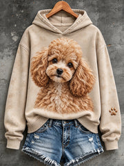 Bequemer Damen-Kapuzenpullover mit niedlichem Pudelhund-Print