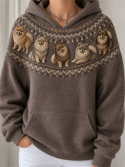 Frauen Vintage Pommern Hunde Joch Isle Muster Druck Gemütlicher Hoodie