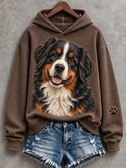 Damen-Kapuzenpullover mit niedlichem Berner-Sennenhund-Print, besonders kuschelig