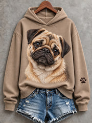 Bequemer Damen-Kapuzenpullover mit niedlichem Mops-Print