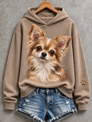 Damen-Kapuzenpullover mit niedlichem Chihuahua-Hundeaufdruck, besonders kuschelig