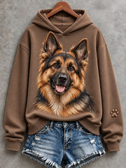 Bequemer Damen-Kapuzenpullover mit niedlichem Deutscher-Schäferhund-Print