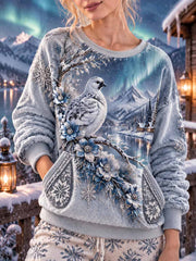 Damen-Winter-Sweatshirt mit Kunstprint „Kleiner Vogel“
