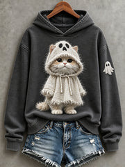 Damen Vintage Halloween Katzen druck Gemütlich Hoodiert