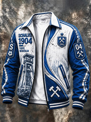 Herren-Retro-Bundesliga-Schalke-Fußballjacke mit Aufdruck, lässig, mit Reißverschluss
