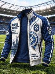 Herren-Bundesliga-Schalke-Fußballjacke mit Aufdruck, lässig, mit Reißverschluss
