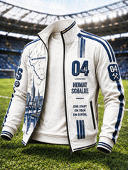 Herrenweiße Freizeitjacke der deutschen Bundesliga mit Schalke-Fußballmotiv und Reißverschluss
