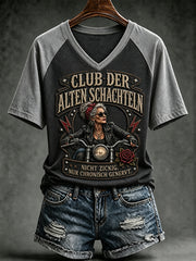 Frauen-T-Shirt mit witzigem Slogan-Print und V-Ausschnitt